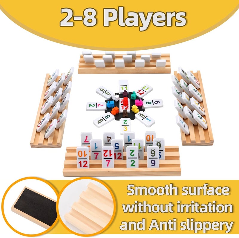 Doreimi Store Mexican Train Dominoes Set Numbers and 8 Wooden Holders, Double 12 Travel Domino Train Game with 91 Colored Tiles and Protable Case, Number Domino Set for Kids, Adults Family Board Team Games - Image 4